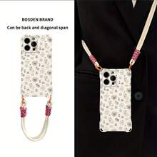 Funda para teléfono 1 pieza Una correa cruzada de moda con un diseño de pulsera anticaída en las cuatro esquinas. La funda protectora para teléfono se puede llevar en la parte posterior y colgar alrededor del cuello. La funda blanda para teléfono es adecuada para las series 12, 13, 14, 15, 16 Pro Pro Plus - Blanco marfil - Ver 5