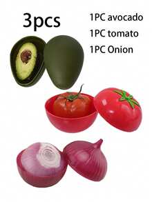 1/3/6个装水果蔬菜造型食品保鲜盒 - 牛油果、柠檬、洋葱、番茄、大蒜、甜椒保鲜盒，多功能厨房食品保鲜盒，适用于冰箱储存、露营、用餐和食品准备 - 彩色 - 查看 16