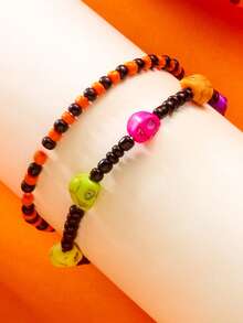 2件骷髅串珠纸卡手链套装