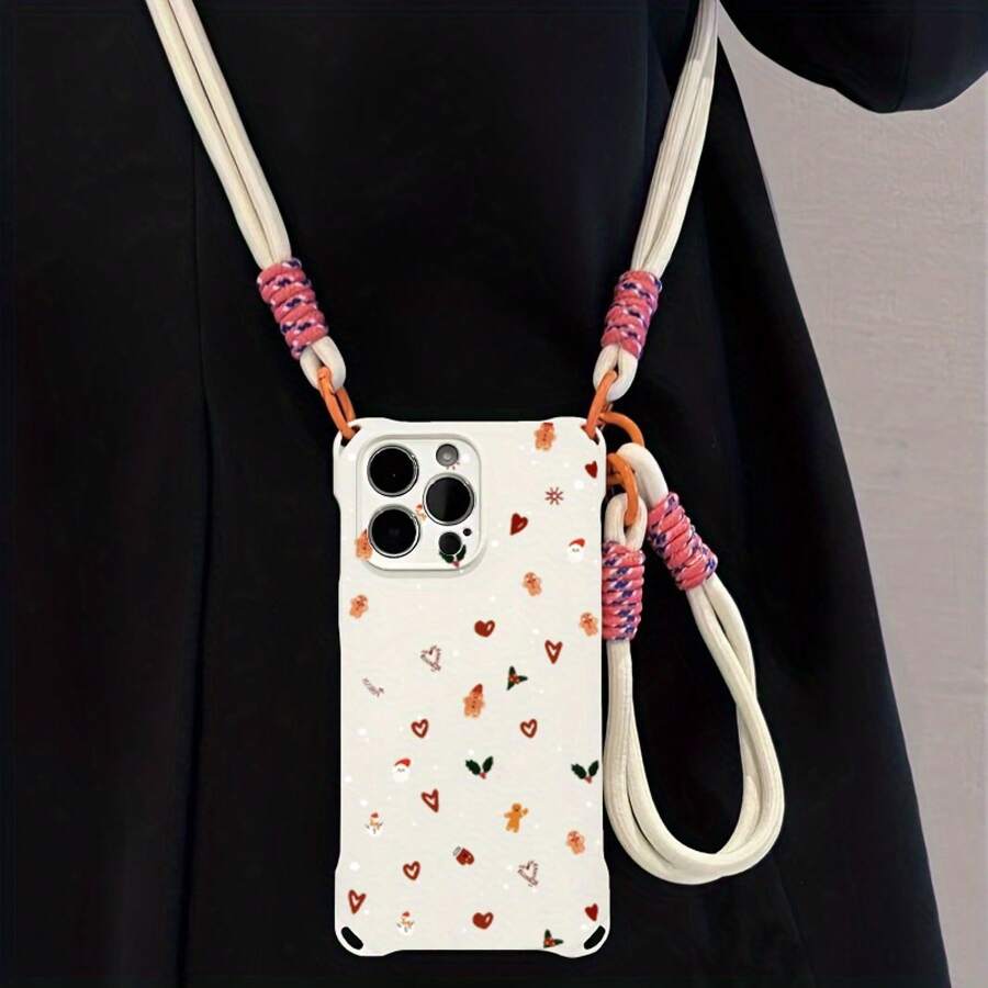 Funda para teléfono 1 pieza Una elegante correa para el hombro tipo bandolera, patrón Correa para el hombro tipo bandolera Correa de mano anticaída de cuatro esquinas Funda protectora para teléfono móvil Puede colgarse hacia atrás Funda para teléfono móvil suave Adecuado 12 13 14 15 16 Pro Pro Plus Series - Diseño de moda Nuevo teléfono móvil - Colores mixtos 1 - Ver 1