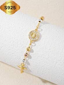 1 件 2025 年新款 S925 银防过敏三色电镀一体式雕刻瓜达卢佩圣母十字架耶稣手工玫瑰经手链，配有豪华抽屉礼品盒和提手袋，适合母亲节/情人节、情侣、朋友、信徒、初领圣餐、日常佩戴和祈祷