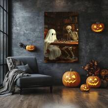 1 Piece,Ghosts And Skeletons Are Playing Chess,Halloween Modern Frameless Art Decoration Painting, Printed Posters Mural, Waterproof Canvas,Suitable For Home, Office, Bedroom, Living Room, Study, Bathroom, Bar, Wall Arts And Home Decoration, Is An Ideal Holiday Gift Halloween Decor Fall Decor Room Decor