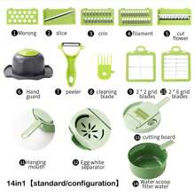 Multifunctional Vegetable Chopper Set - Manual Slicer Dicer With Interchangeable Stainless Steel Blades & PET Container, For Onion/Potato/Cucumber, Camping & Kitchen Essential (Slice, Shred, Grind)