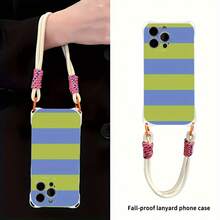 Funda para teléfono 1 pieza Una elegante correa para el hombro tipo bandolera, patrón Correa para el hombro tipo bandolera Correa de mano anticaída de cuatro esquinas Funda protectora para teléfono móvil Puede colgarse hacia atrás Funda para teléfono móvil suave adecuada para la serie 12 13 14 15 16 Pro Pro Plus - - Colores mixtos 1 - Ver 3