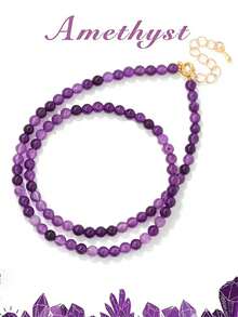 1 件女士时尚项链天然石紫水晶绿松石虎眼珠精美珠子（无纸卡包装） - 虎眼石色 - 查看 3