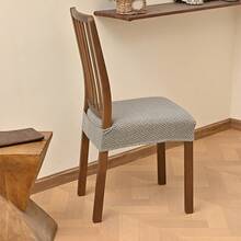 Solid Jacquard Stretch Dining Chair Covers With Elastic Straps | Universal Fit Decorative Seat Protector | Chair Covers Forros Para Sillas Cojines Para Sillas - 卡其色-彈性提花款 - 查看 9