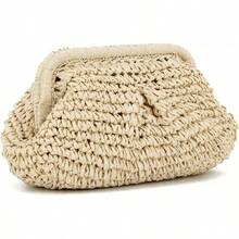 Straw Dumpling Clutch Bag - Woven Straw Tote Clutch Purse Women - Summer Beach Bag - Wicker Clutch - Màu be - Xem 1