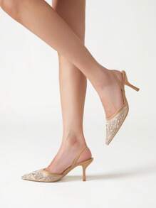 Women' Mesh Handmade Embroidered Pearl Pointed Toe Slip-On Breathable High Heel Pumps, New Bridal Versatile Party Sexy Elegant Floral Embroidered Pearl High Heel Shoes