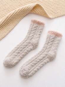 5 par damskich skarpetek termicznych w jednolitym kolorze, grubych, koralowych, pluszowych, do połowy łydki, poporodowych, jesienno-zimowych, pluszowych skarpetek domowych