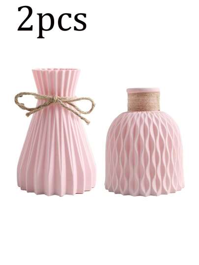 2pcs/Set Sturdy Plastic Vase With Artificial Tulips, Suitable For Decoration In Dining Room, Living Room, Balcony, Cafe, Bedroom, Study, Party, Valentine's Day Gift