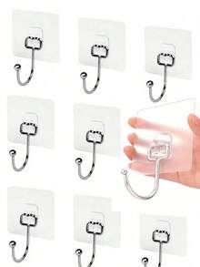 1 件/10 件，多用途大号粘钩，重型挂钩，最大承重 16.78 公斤，浴室厨房防水大号壁钩，透明金色 - 彩色 - 查看 9