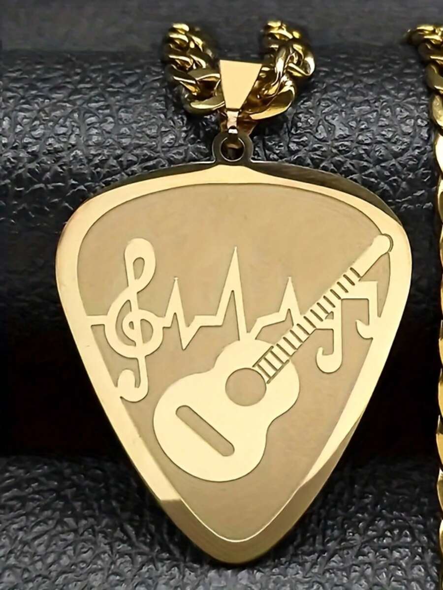1 件嘻哈吉他贝斯音符项链男女款不锈钢音乐酷炫情侣吊坠饰品 - 多色 - 查看 1