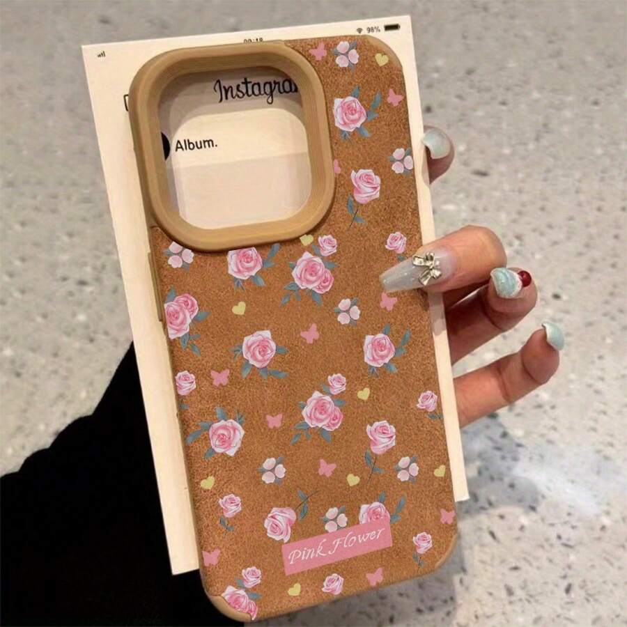 Funda de piel sintética suave con diseño rosa y lente alta para phone 16 Pro, 12, X, 15 Plus, XS, 13, 14 y 11. - Colores mixtos 1 - Ver 1