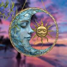 Una pieza de atrapasueños de acrílico con pintura de luna y sol - Decoración de ventana vívida de 8" X 8" para el hogar, oficina, jardín - El regalo perfecto para damas, hermanas, amigas