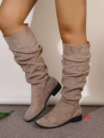 Ruched Thigh High Boots, Fashion Retro Western Styled Long Boots, New Arrival 2025 Women Chunky Heel Vintage Over The Knee Boots