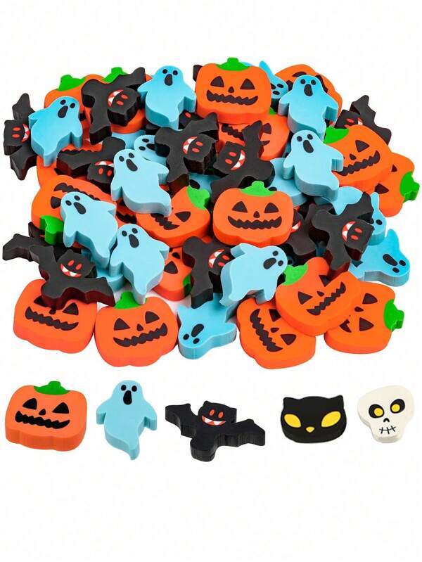 10/20/30 piezas Gomas de borrar mini de Halloween, 6 estilos lindos de calabaza, fantasma, murciélago, calavera, gomas de borrar de goma para regalos de fiesta de Halloween, relleno de bolsas de regalo, regalo, decoraciones de Halloween