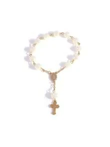 30pcs/Set Rose Beaded Bracelet, Acrylic 3D Rose Bead Rosary Chain Bracelet, Comes With Organza Bag, Suitable For Baptism, First Communion, Party Favors, Weddings And Other Celebrations