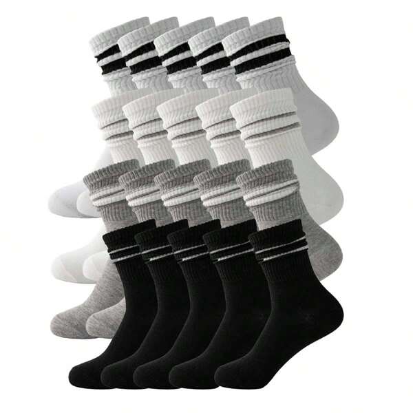 1/5/6/10 Pairs Stripe Pattern Women Men Unisex Couples Sports Socks Mid-Calf Socks Spring Summer Holiday Gifts, Fall Socks