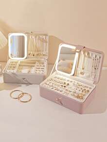 LED 紧凑型多功能 3 色可调节化妆镜和珠宝盒组合，照亮您的美丽，防水、防尘，适用于化妆品、耳环、戒指和珠宝收纳，阳光旅行凉爽返校 - 彩色 - 查看 3