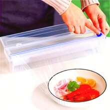 Hot  Multifunctional Reusable Plastic Wrap Cutter And Dispenser With Built-In Slicer,Idea For Kitchen Storage, Office Use
