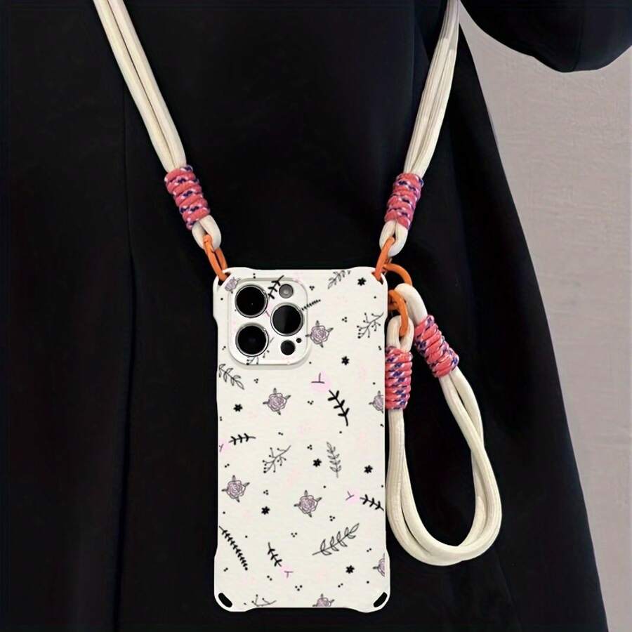 Funda para teléfono (1 unidad) con correa cruzada a la moda, anticaídas en las cuatro esquinas, protectora, para llevar al cuello, suave, compatible con las series 12, 13, 14, 15, 16 Pro y Pro Plus. Diseño moderno - Blanco - Ver 1
