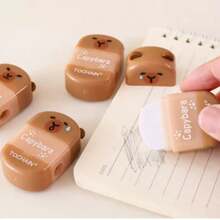 2 piezas Lápiz afilador y borrador multifuncional 2 en 1 con diseño lindo de capibara para estudiantes - Multicolor - Ver 7