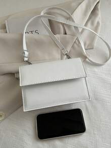 New Women's Solid Color PU Shoulder Bag, Simple Fashion Crossbody Square Bag With Detachable Adjustable Strap - White - View 3