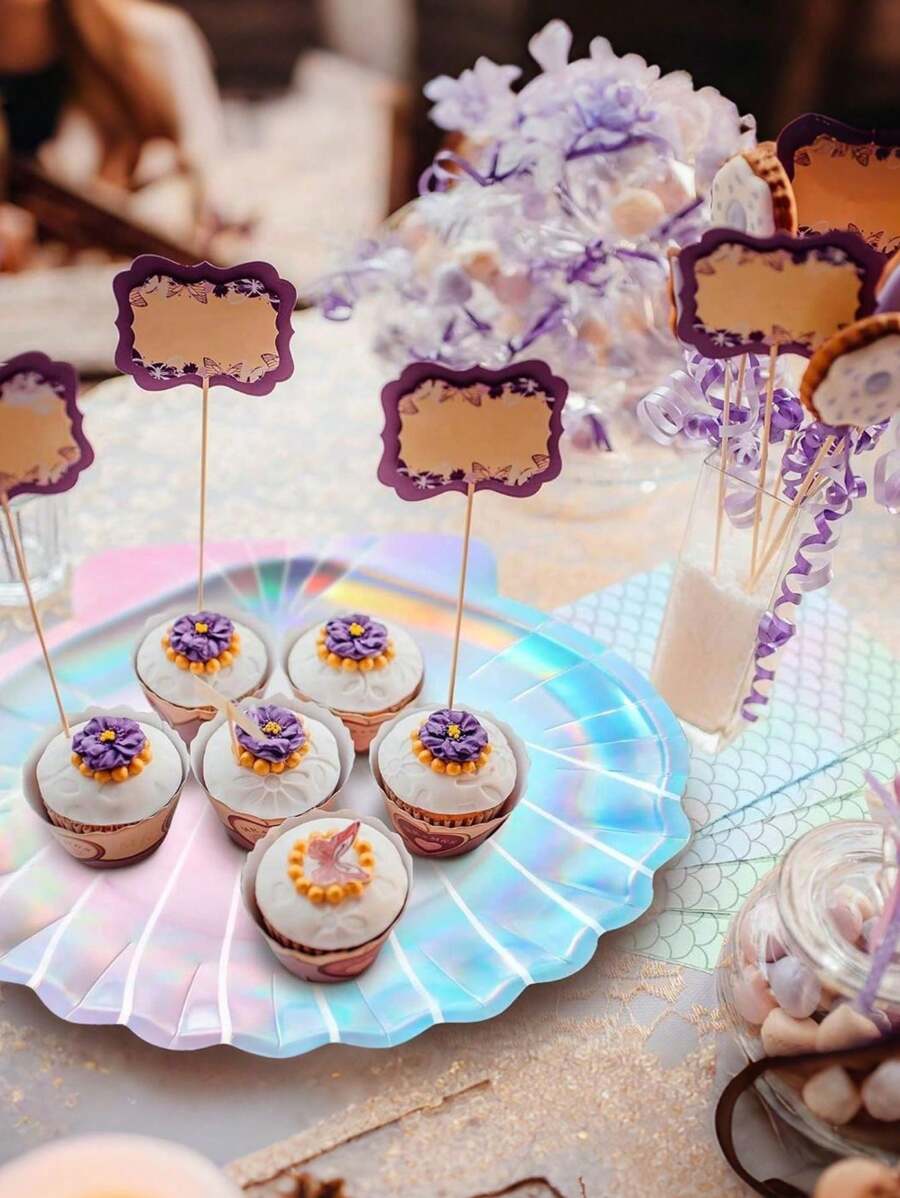 10 Piezas Platos de papel con diseño de concha de sirena holográfica, Platos desechables de colores arcoíris, Artículos para fiestas con temática de sirena, Decoraciones con temática oceánica, Cumpleaños, Boda, Fiesta de ducha de verano