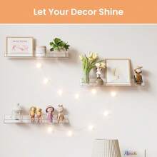 Upsimples Acrylic Shelves For Bathroom Storage, 15" Floating Shelves Wall Organizer For Perfume, Make Up, Skincare, Kids Bookshelf For Bedroom, Nursery, Living Room Decor, Clear, 2 Pack