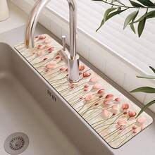 1pc Floral Sink Faucet Absorbent Mat, Drainage Pad, Kitchen, Bathroom Sink, Countertop, Drain Pad, Diatomaceous Mud Washbasin, Cuttable, Quick Drying Pad - Multicolor - View 14