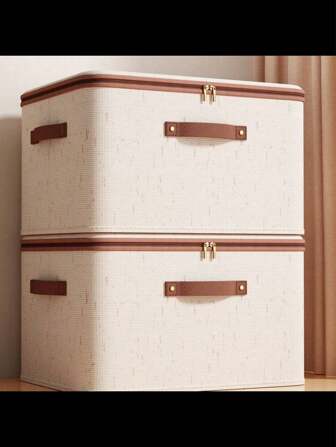 1/2 包储物箱带拉链盖布盖储物篮盒子可折叠可洗衣柜架子衣服整理容器带手柄（米色）