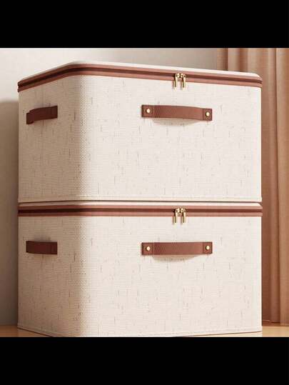 1/2 paquetes de contenedores de almacenamiento con tapa con cierre, cestas/cajas de almacenamiento de tela con tapa, plegables, lavables, organizador con estantes para ropa con asas (Beige)