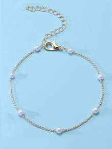 1 Pulsera de cobre con cadena y perlas, pulsera multicapa que se puede usar como tobillera, estilo femenino, pulsera de perlas multifuncional única y elegante, joyería para parejas