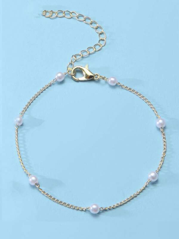 1 pièce Bracelet de cheville multicouche en perles avec chaîne en cuivre, à porter de multiples façons dans un style féminin. Bracelet de perles multifonctionnel, unique et élégant pour couple. (Raison de la coupe : le nombre de perles est aléatoire)