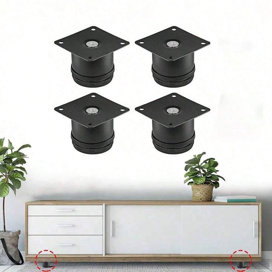 4 件装可调节不锈钢金属家具腿，黑色圆腿，适用于咖啡桌、橱柜、沙发架、电视柜、书架 - 彩色 - 查看 1