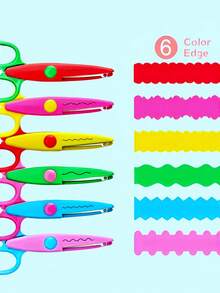 6/12 Pcs/Set Craft Scissors With Decorative Edges, ABS Resin Scrapbooking Scissors, 6 Patterns, Smooth Cutting, Fun And Colorful,School Supplies,Back To School