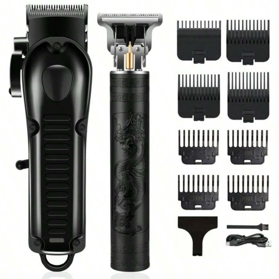 1/2pcs Men's Hair Clippers And Beard Trimmers Set, USB Rechargeable, Black, With Limit Comb Men's Beauty Kit, For Home Use, Father's Day Gift, Give Holiday Gifts