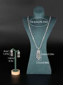 1 Set Luxurious & Elegant Cubic Zirconia Encrusted Pendant Jewelry Set, Including 1 Pair Earrings & 1 Necklace, Suitable For Women's Wedding Party Wear, Does Not Include Gift Box