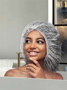 100个/50个一次性塑料透明超大浴帽，女士弹性防水浴帽，旅行发饰 - 白色 - 查看 8