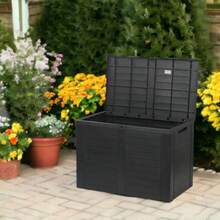 190 Litre Black Outdoor Garden Storage Box Organiser Plastic