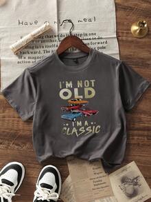 男童及青少年学生休闲印花圆领短袖T恤上衣，夏季 - 深灰色 - 查看 2