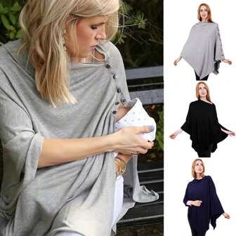 Nursing Cover For Breastfeeding - Multi Use - Nursing Blanket – Poncho Style With Buttons - Stretchy Baby Car Seat Canopy - Nursing Cover Scarf