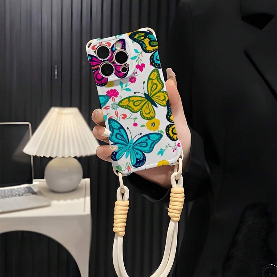 Funda para teléfono (1 unidad) estilo retro, pequeña, para móvil 16 Plus, con cordón, 13 Pro Max, para mujer, 12, de silicona suave, 14, con cobertura total de lente, esquinas reforzadas, anticaídas, estilo de celebridad, 15, linda y protectora - Blanco - Ver 1