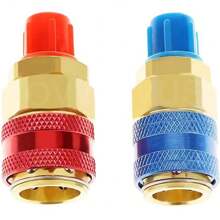 2Pcs Premium Brass AC R134A Quick Coupler Connector Adapters - High-Low Pressure Manifold Fittings For Air Conditioning Refrigerant - Durable, Corrosion-Resistant, And Easy To Install