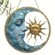 Una pieza de atrapasueños de acrílico con pintura de luna y sol - Decoración de ventana vívida de 8" X 8" para el hogar, oficina, jardín - El regalo perfecto para damas, hermanas, amigas