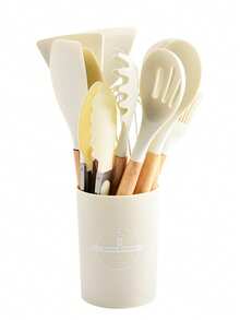 12 件硅胶厨房套装不粘厨房用具木柄铲子打蛋器烹饪用具配件