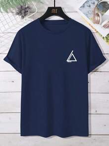 Round Neck T-Shirt With Geometric Print - White - View 2