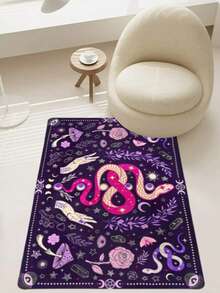 1pc Mysterious Animal Moon & Floral Carpet, Polyester Fiber Rug, Durable & Wear-Resistant, Rectangular Carpet, Multiple Sizes Available, Doormat, Kitchen Mat, Leisure Mat, Easy To Clean, Suitable For Kitchen, Entryway, Laundry Room, Etc. Warm Tip: Slight Color Difference Between Picture And Product May Occur Due To Lighting, Display, And Batch Factors.