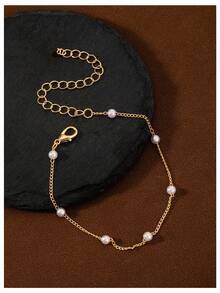 1 Pulsera de cobre con cadena y perlas, pulsera multicapa que se puede usar como tobillera, estilo femenino, pulsera de perlas multifuncional única y elegante, joyería para parejas