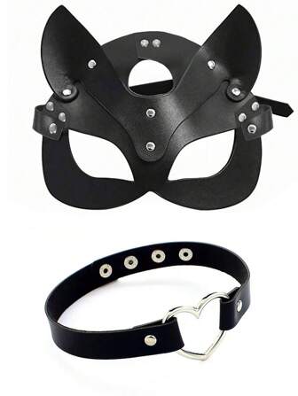 3pcs/2pcs/1pc Unisex Cat Face Mask, Fox Half Face Mask, Halloween Party Cosplay Mask, Heart Ring Necklace Lingerie Accessories